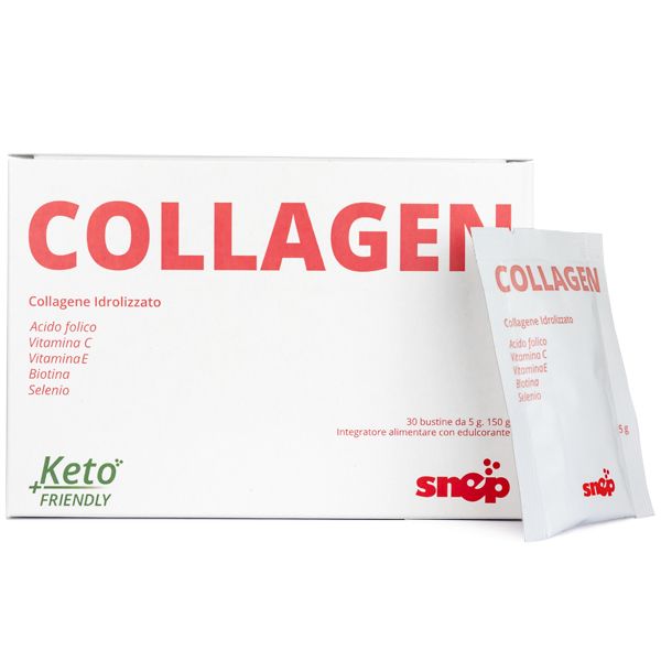 Produs Snep Collagen – Supliment alimentar cu colagen hidrolizat, vitamina C, vitamina E, acid folic, biotină și seleniu, folosit ca sprijin orientativ pentru păr, piele și unghii, în contextul unei alimentații variate și al unui stil de viață echilibrat.